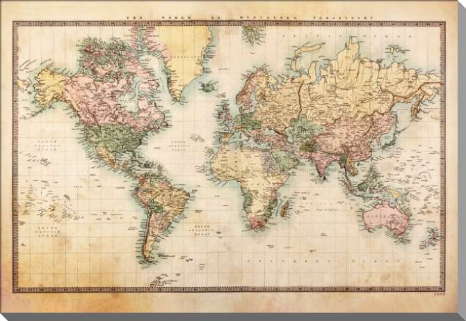 Картины на пластике, пеноркартоне Карта Проекция Меркатора 1860