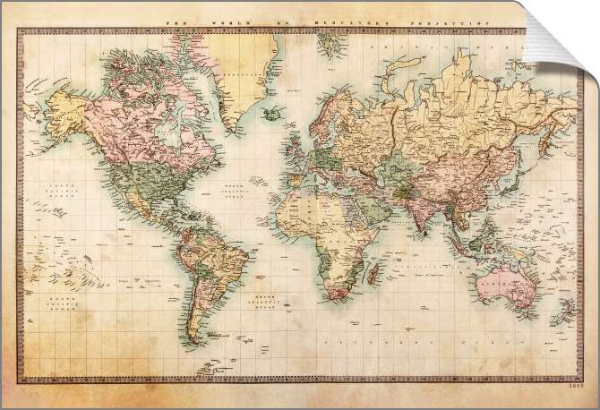 Картины на холсте Карта Проекция Меркатора 1860