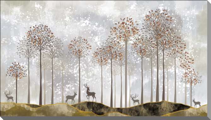 Картины на пластике, пеноркартоне Олени и лес на живописном фоне