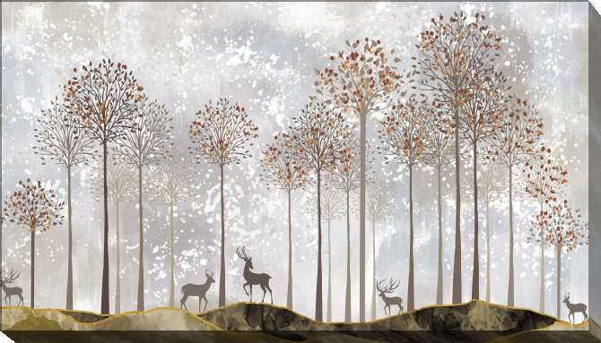 Картины на холсте Deer and forest on a picturesque background