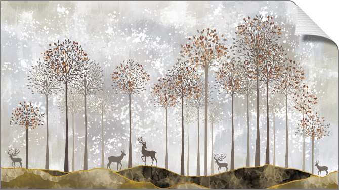 Картины на холсте Олени и лес на живописном фоне