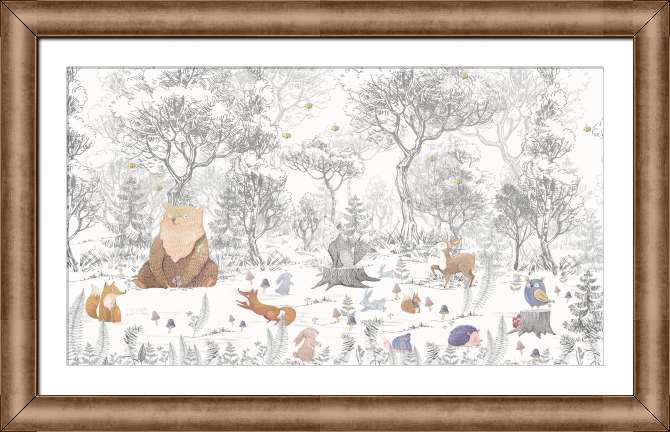 Репродукции картин Черно-белый лес с милыми животными