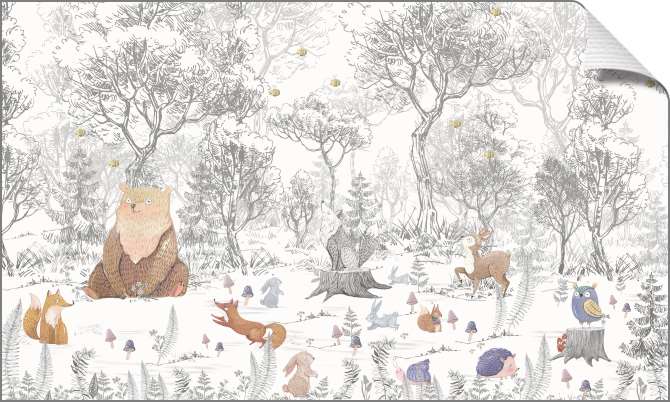 Картины на холсте Черно-белый лес с милыми животными