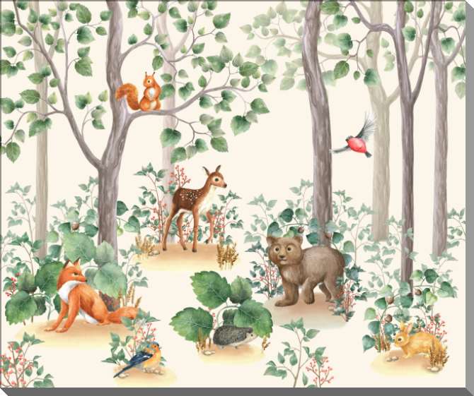 Картины на пластике, пеноркартоне Лесные животные в акварельном стиле