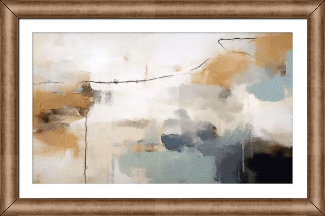 Репродукции картин Абстракция темная линия на фоне бежевых и синий оттенков