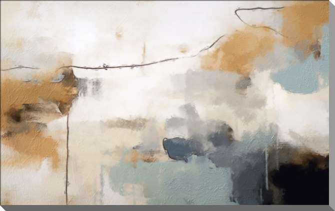 Картины на пластике, пеноркартоне Абстракция темная линия на фоне бежевых и синий оттенков