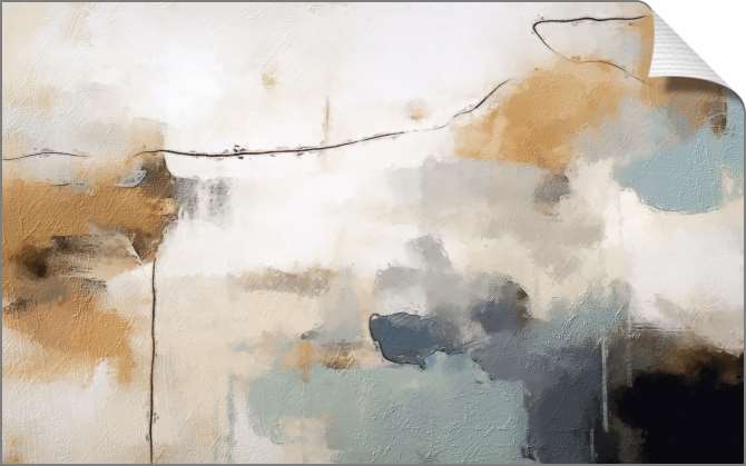 Картины на холсте Абстракция темная линия на фоне бежевых и синий оттенков