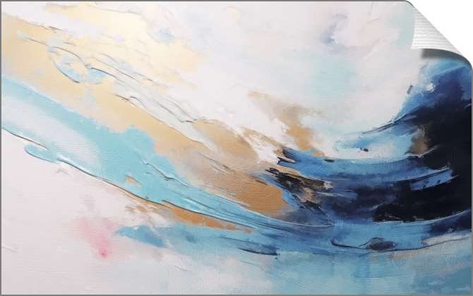 Картины на холсте Абстракция волна из бежевых и синих мазков