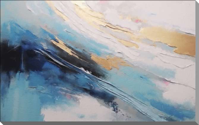 Картины на пластике, пеноркартоне Абстракция крупные золотистые и синие мазки