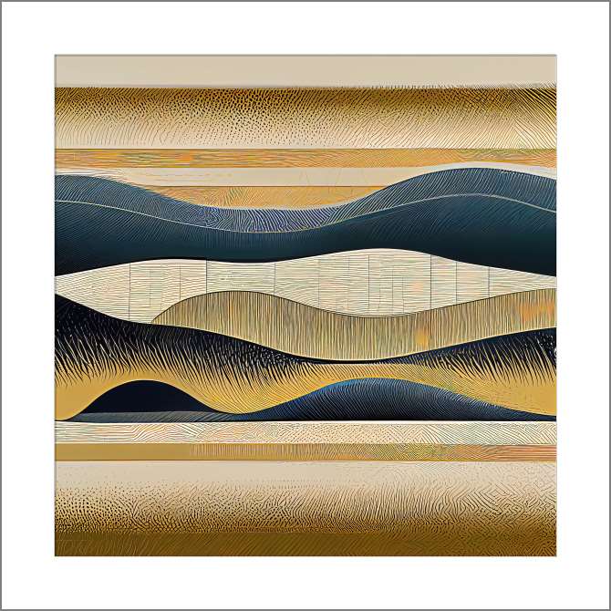 Картины на холсте Графичные волны синего цвета в ретро-японском стиле