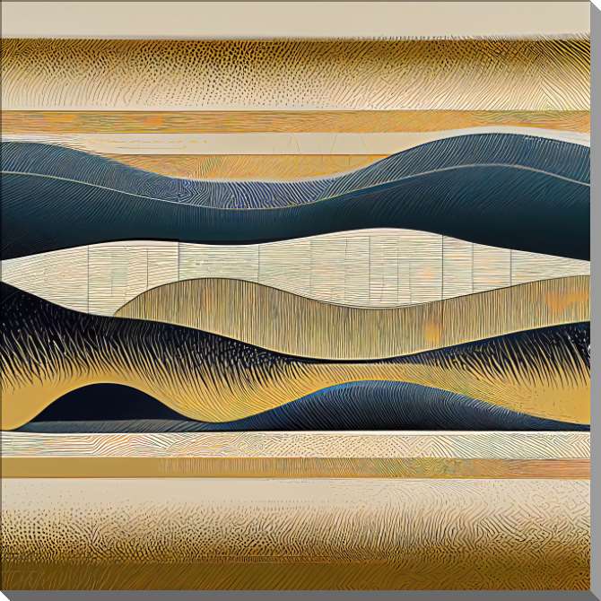 Картины на пластике, пеноркартоне Графичные волны синего цвета в ретро-японском стиле
