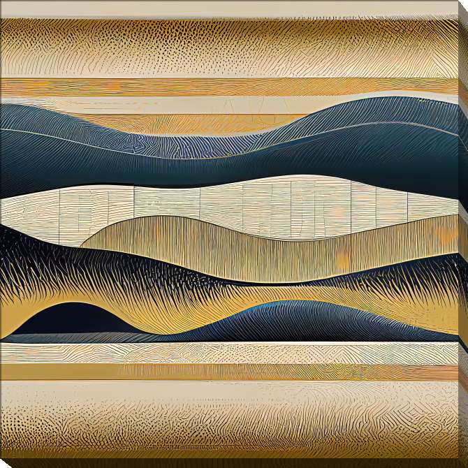 Картины на холсте Graphic waves of blue in retro Japanese style