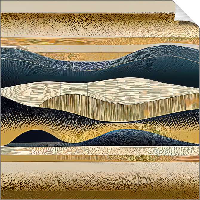 Картины на холсте Графичные волны синего цвета в ретро-японском стиле