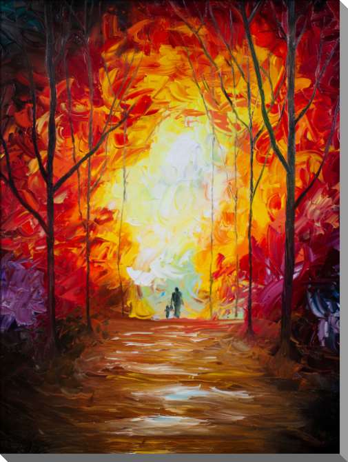 Картины на пластике, пеноркартоне Двое в красочном лесу