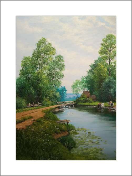 Картины, фото с паспарту An old house on the river bank