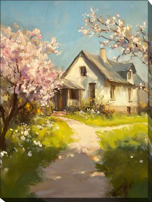 Картины на подрамнике Старый дом в цветущем саду