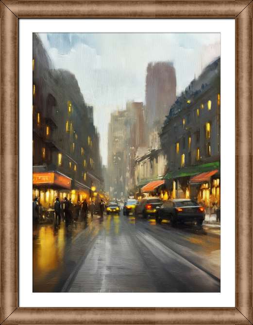 Картины в рамке, багете Ночная городская улица, пейзаж