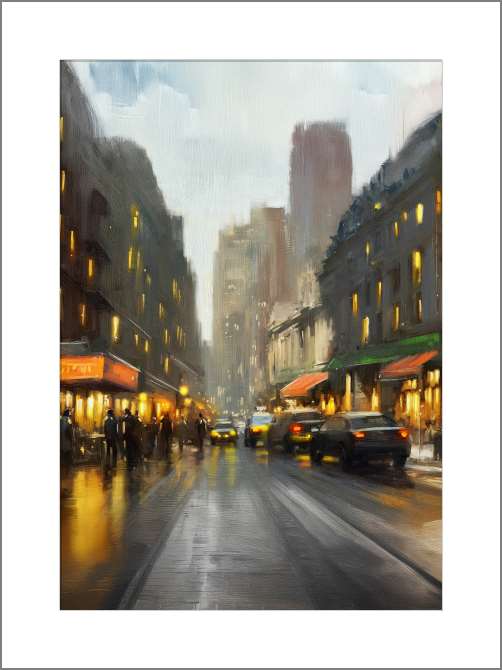 Картины, фото с паспарту Ночная городская улица, пейзаж