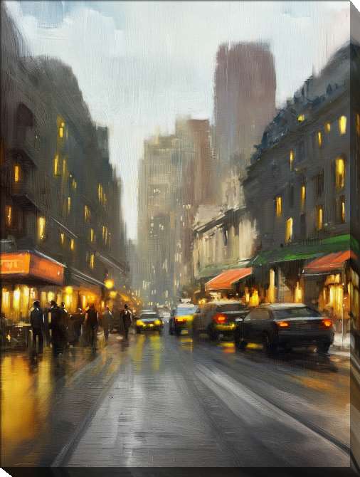 Картины на подрамнике Ночная городская улица, пейзаж