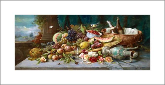 Картины, фото с паспарту Большой натюрморт с фруктами