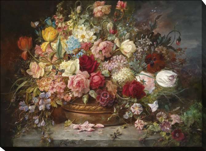 Картины на подрамнике Букет цветов в медной вазе