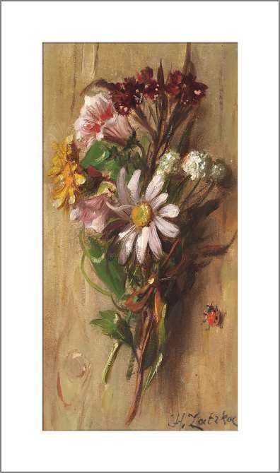 Картины, фото с паспарту Букет цветов с божьей коровкой