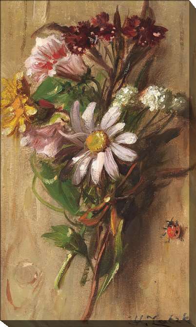 Картины на подрамнике Букет цветов с божьей коровкой