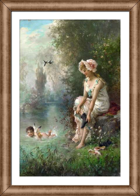 Картины в рамке, багете Влюбленная на берегу реки