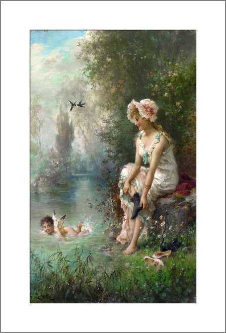 Картины, фото с паспарту Влюбленная на берегу реки