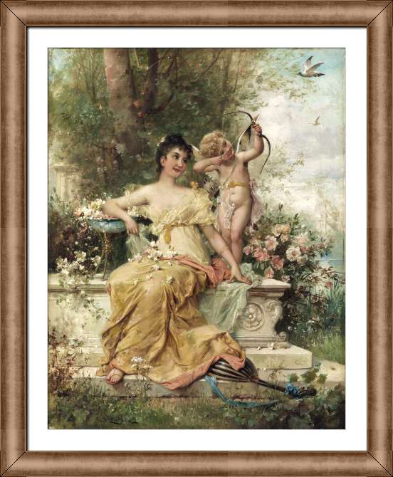 Картины в рамке, багете Девушка и Амур в парке
