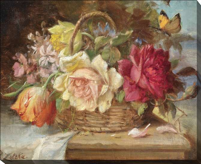 Картины на подрамнике Корзина с цветами и бабочка