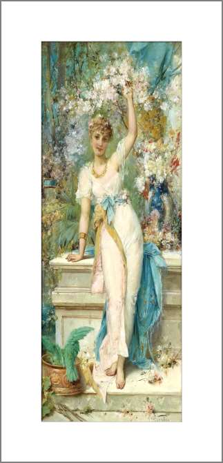 Картины, фото с паспарту Красавица в цветущем саду