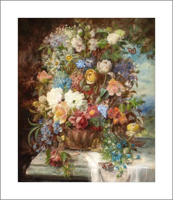 Картины, фото с паспарту Летние цветы на подоконнике