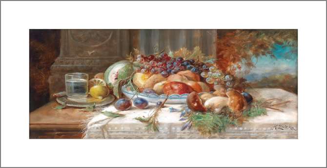 Картины, фото с паспарту Натюрморт с фруктами и грибами