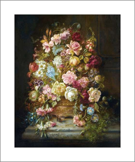 Картины, фото с паспарту Натюрморт с цветами в жардиньерке