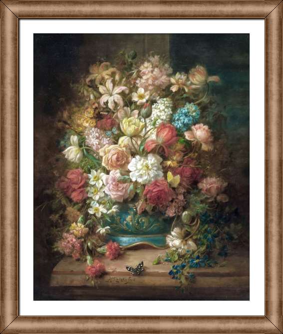 Картины в рамке, багете Натюрморт с цветами и бабочками