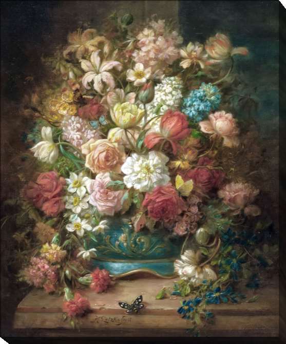 Картины на подрамнике Натюрморт с цветами и бабочками