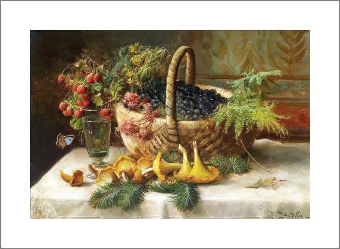 Картины, фото с паспарту Натюрморт с ягодами и грибами