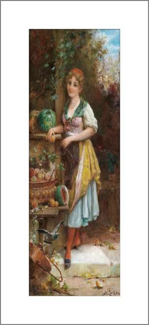 Картины, фото с паспарту Продавщица фруктов