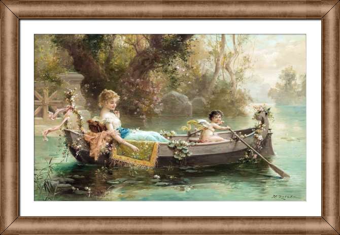 Картины в рамке, багете Речная прогулка с Купидоном