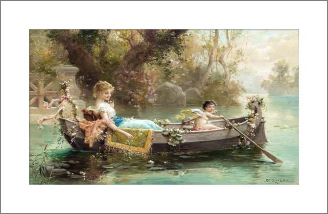 Картины, фото с паспарту Речная прогулка с Купидоном