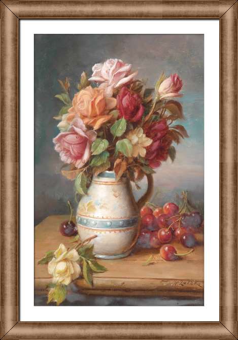 Картины в рамке, багете Розы и вишни