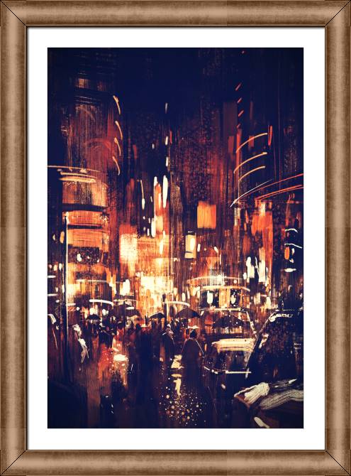 Framed and baguette paintings Night street