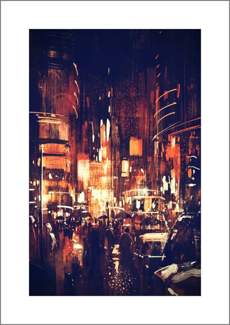 Купить и печать на заказ Картины, фото с паспарту Ночная улица