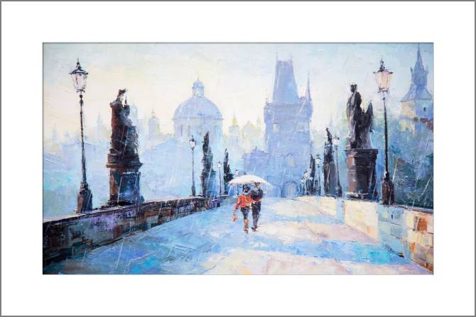 Купить и печать на заказ Картины, фото с паспарту Влюблённые под дождём