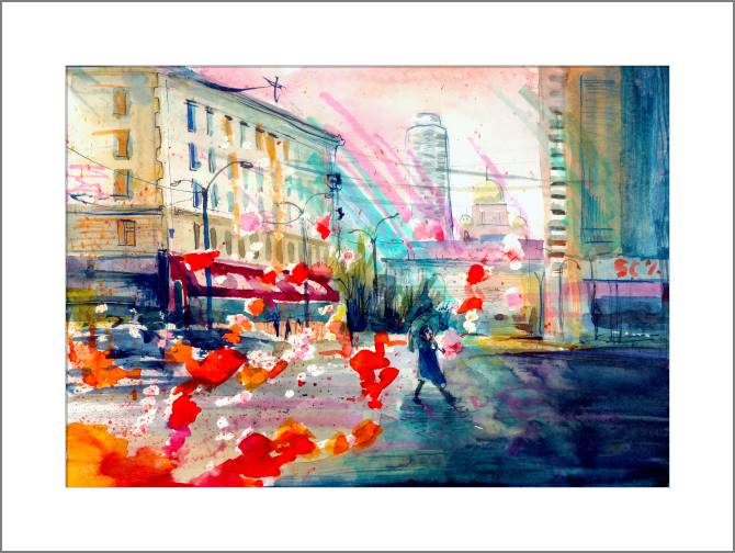 Купить и печать на заказ Картины, фото с паспарту Осенний город