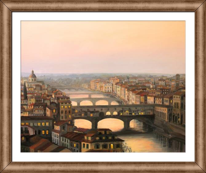 Картины в рамке, багете Sunset on the Arno river in Florence