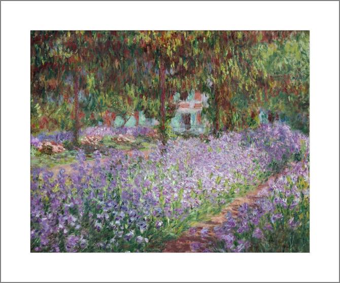 Купить и печать на заказ Картины, фото с паспарту Клод Моне Irises in Monet's Garden