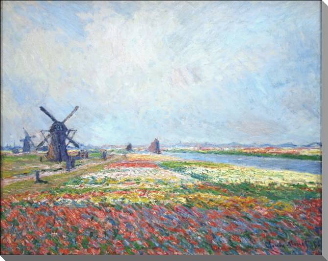 Купить и печать на заказ Картины на холсте Клод Моне Fields of Flowers and Windmills near Leiden
