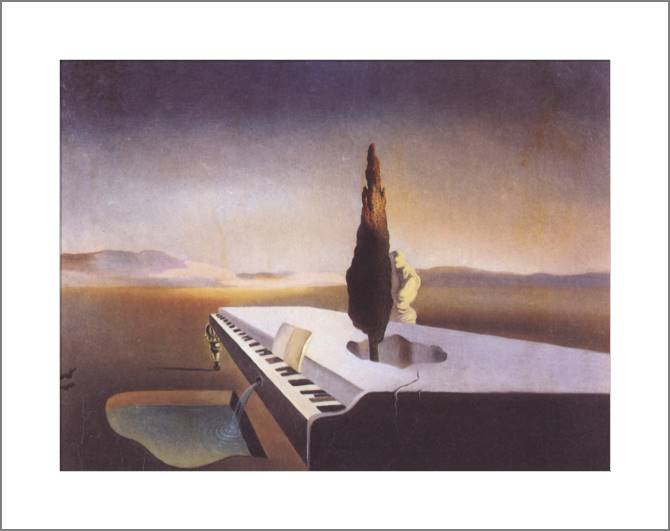 Купить и печать на заказ Картины, фото с паспарту Сальвадор Дали Necrophilic Fountain Flowing from a Grand Pian